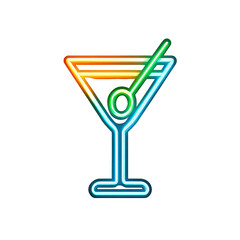 A neon martini glass with a vibrant glow on black background