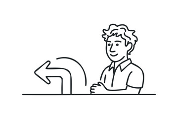 Man gestures left with arrow indicating direction