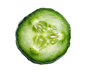 Close up of a fresh, green cucumber slice with visible seeds