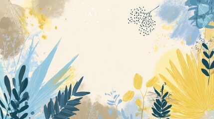 Abstract botanical illustration with vibrant colors and transparent background