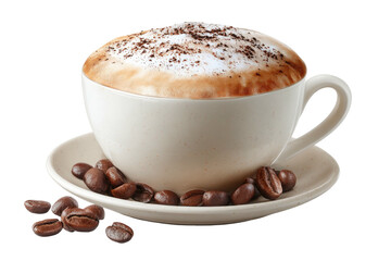 Aromatic hot coffee drink with creamy foam, dusted with cocoa powder