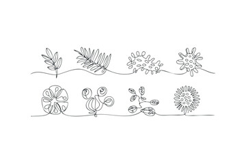 Continuous line drawing collection of organic shapes and botanicals