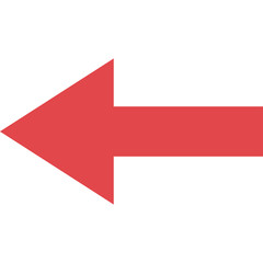 A simple red arrow pointing to the left on a clean white background indicating direction or movement