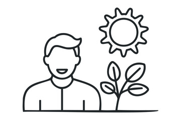 Person smiling next to a plant under the sun