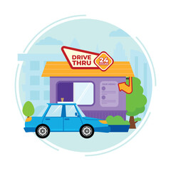 Fototapeta premium drive thru purchase illustration, drive-thru building, drive thru corner illustration