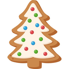 Gingerbread Christmas Tree Cookie With White Icing And Colorful Sprinkles On Transparent Background