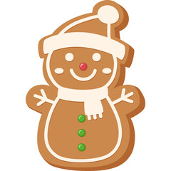 Gingerbread Snowman Icon with Scarf and Buttons Festive Christmas Holiday Treat with White Icing Details Isolated on Transparent Background