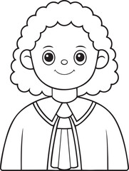 Simple black and white line art of a friendly judge character ready for coloring pages