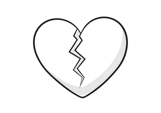 Hand drawn sketch of a broken heart symbol with a jagged crack isolated on transparent background