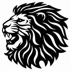 Naklejka premium Fierce Lion Head Black and White Vector Illustration