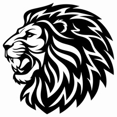 Naklejka premium Stylized Black and White Vector Graphic of a Roaring Lion's Head
