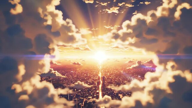 Dreamlike Anime Sky City with Floating Clouds - AI Generated