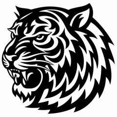 Fototapeta premium A black and white vector illustration of a fierce tiger head mascot