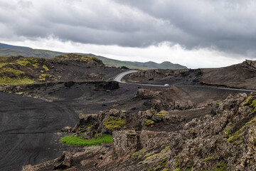 motorway in lava fields of Iceland