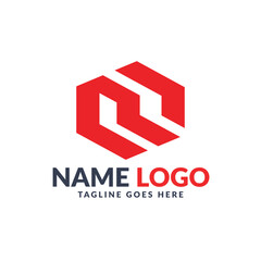 Modern Abstract Hexagon Logo Design with Red Geometric Shapes