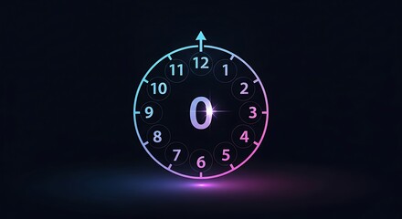 Neon Clock Displaying Zero Hour on Dark Background.