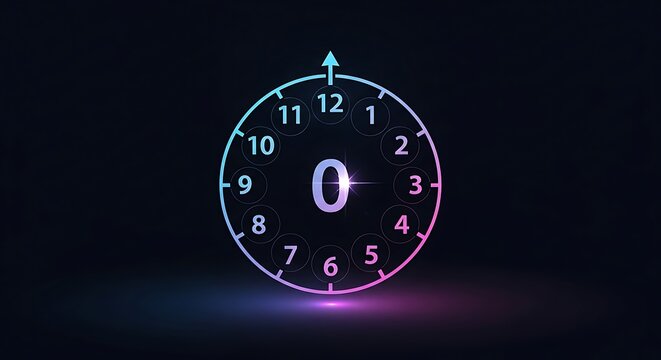 Neon Clock Displaying Zero Hour on Dark Background. - Powered by Adobe