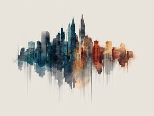 Obraz premium Watercolor urban landscape illustration of a vibrant cityscape panorama