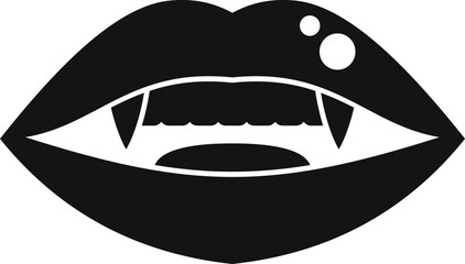 Obraz premium Black lips with fangs and beauty spots, simple vampire icon for halloween projects