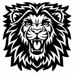 Fototapeta premium Intense Black and White Vector Illustration of a Roaring Lion's Head