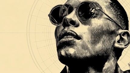 Portrait of a confident man with sunglasses illustration and clean lines