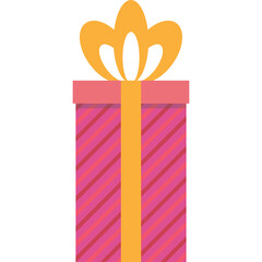 A Tall Pink Gift Box Tied With A Yellow Ribbon And A Yellow Bow On Top Featuring Diagonal Stripes On A White Background