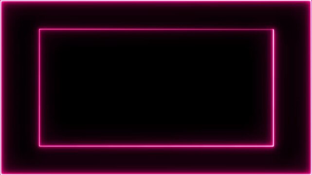 Neon glowing rectangular frame on a dark background with vibrant pink light effect. Futuristic abstract design for modern promo, tech intro, nightlife visuals, music video backgrounds