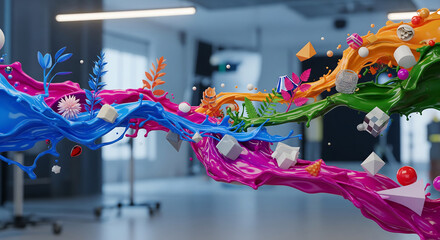 colorful paint splashes on wall