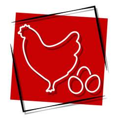 chicken, red banner in a frame. Vector illustration on a white background.