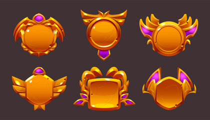 Golden game award badges, level ui icons, frames