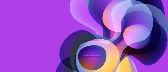 Abstract purple design features flowing shapes, gradients, dynamic curves. Modern background with vibrant color palette, minimalist aesthetic.