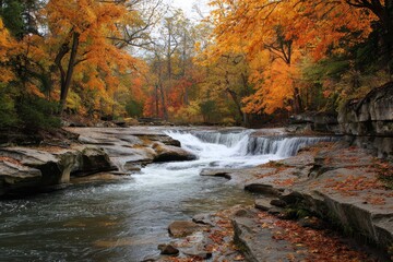 Berea Ohio Landscape: Beautiful Autumn Colors at Berea Falls Cascade