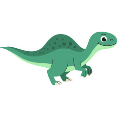 Adorable green cartoon dinosaur with textured back and a long tail walking with a happy expression on its face isolated on white background