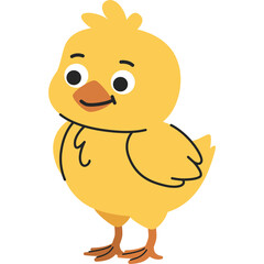 Adorable Yellow Cartoon Chick Standing Facing Forward With A Happy Expression And Orange Beak On A Transparent Background