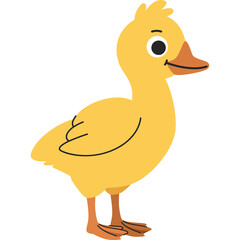 Adorable Yellow Cartoon Duckling Standing in Profile Against a White Background