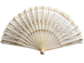 A Delicate White Hand Fan Unfurled Against a Pristine Isolated on a White Background ,PNG. AI Generated