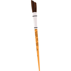 Artist Paintbrush With Brown Bristles White Ferrule And Wooden Handle With Orange Splatter Details Isolated On White Background