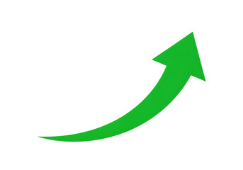 A bright green upward curving arrow indicating progress and growth isolated on transparent background