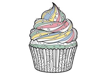 Colorful swirled soft serve ice cream cone with sprinkles isolated on transparent background