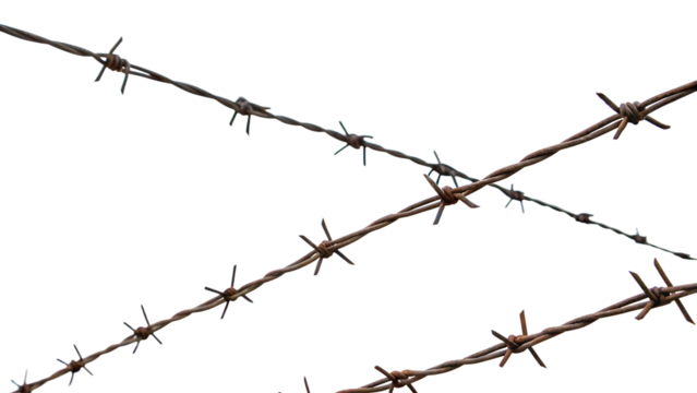 Metal defenses exploring the purpose of barbed wire cut out on PNG isolated on white background. AI GENERATED.
