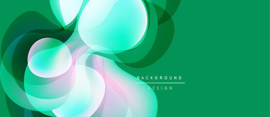 Abstract fluid shapes overlap, creating vibrant green, turquoise, pink gradients. Modern design element for backgrounds, presentations.