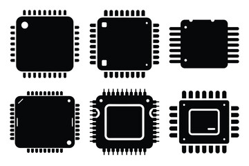 microchip silhouette vector vector art icon set