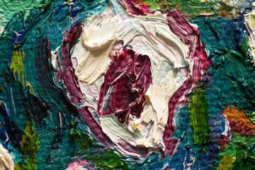 Roses. Details of oil painting on canvas. . Free copy based the wonderful painting by a famous artist. Brush strokes and paint texture