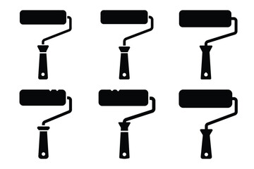 paint roller silhouette vector art icon set