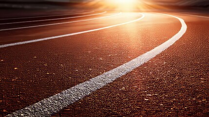 Athletic Track with White Lines and Sunlight, Sport and Recreation