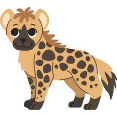 Cartoon Hyena Standing With Spiky Mane And Spotted Fur Over Transparent Background