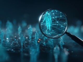 Digital Talent Acquisition: Abstract Human Figures and Magnifying Glass