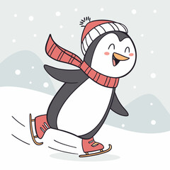 Funny Penguin on Skateboard