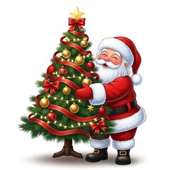 Fototapeta premium santa claus with christmas tree isolated on white/ merry christmas concept Santa with Christmas tree 