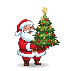santa claus with christmas tree isolated on white vector illustration/ Christmas tree with santa